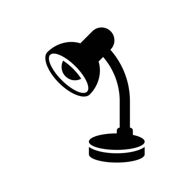 Desk lamp icon. Vector icon isolated on white background. working at home study desk silhouette stock illustrations