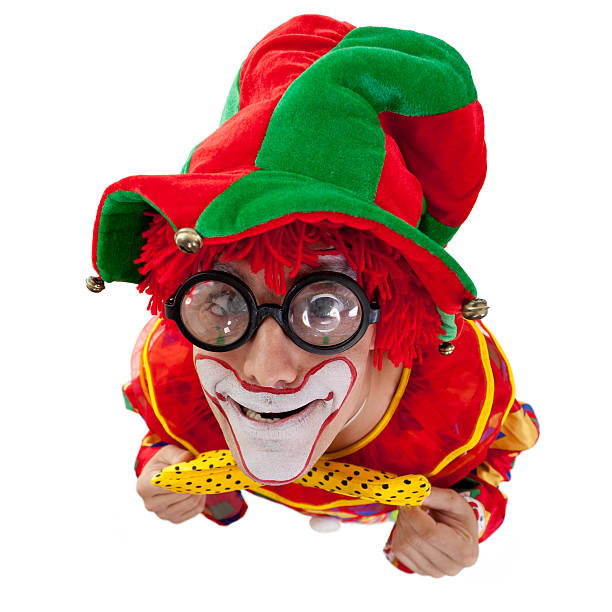 istock Funny clown with glasses looking up 183255281