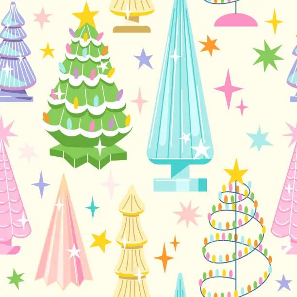 Vector illustration of Seamless pattern with vintage glass Christmas tree lamps.