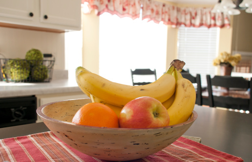 Bowl of fruit on kitchen counter