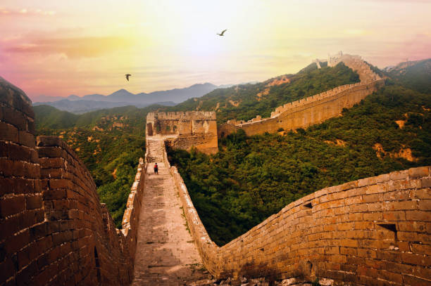 vista de la gran muralla china, pekín - badaling fotografías e imágenes de stock