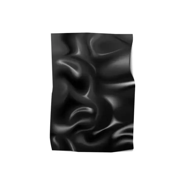 Vector illustration of Black latex fabric with satin texture, 3D blank pages with folds of elastic material