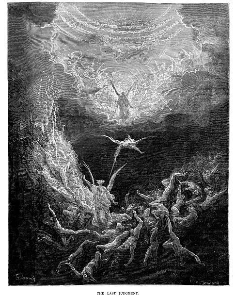 The Last Judgement Vintage engraving from the 1870 of a scene from the New Testament by Gustave Dore showing The Last Judgement Armageddon Bible stock illustrations