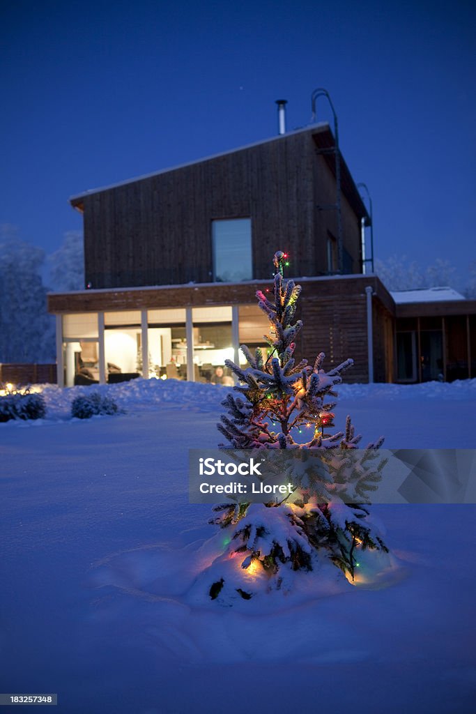 Christmas tree with fresh and fluffy snow Christmas tree at backyard decorated with lightsYOU MIGHT ALSO LIKE: Heat - Temperature Stock Photo