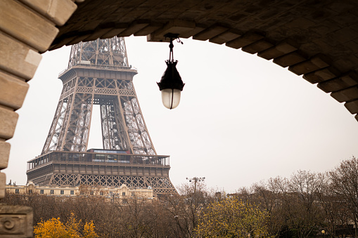 Panorama on the Eiffel Tower from Bir Hakeim bridge in Paris - France