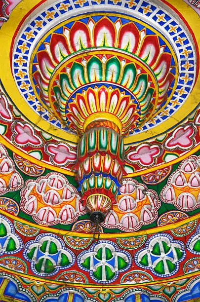 Brilliantly painted inner dome of the Sita Ram Ji Temple, Choti Chopar, Jaipur, Rajasthan, India.