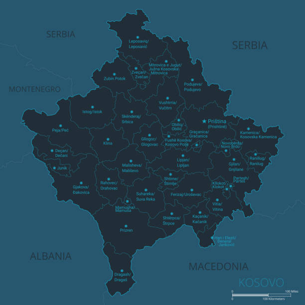 Kosovo Map High Detailed Vector Map Of Kosovo With Countries Capital Kosovo Map High Detailed Vector Map Of Kosovo With Countries Capital Cities Names Borders 