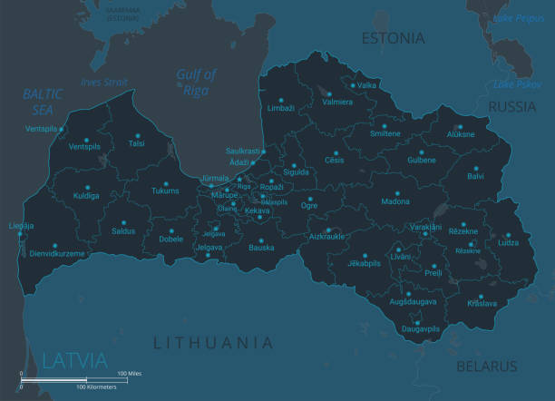 Latvia Map High Detailed Vector Map Of Latvia With Countries Capital Latvia Map High Detailed Vector Map Of Latvia With Countries Capital Cities Names Borders 