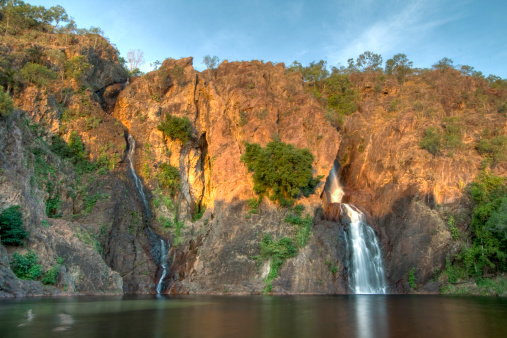 Breathtaking Wangi Falls at sunset in Litchfield National Park near Darwin in the Northern Territory.