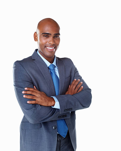 istock An African American business man with hands folded against white 183258071