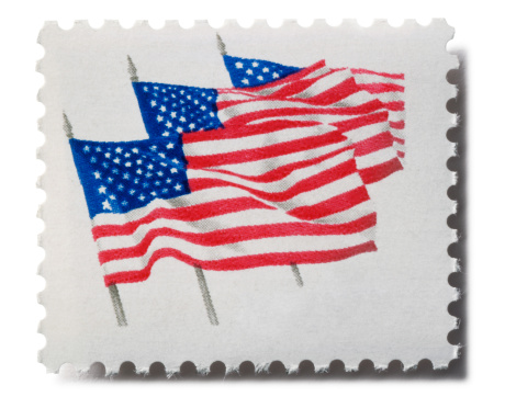 Stamp with United States of America flags. white background.To see more of my patriotic images click on the link below: