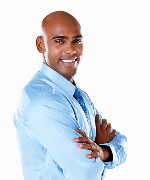istock An African American business man with hands folded against white 183258276