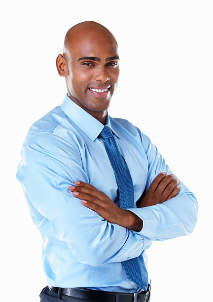 istock Happy African American business man with hands folded 183258281