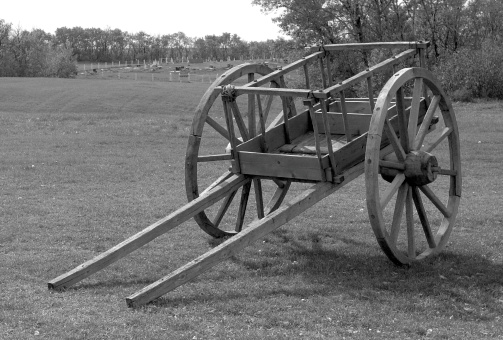 A restored 20-mule-team wagon once used to haul borax from the Harmony Borax Works in California's Death Valley