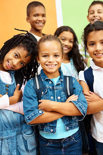 istock Group of adorable kids standing together 183258597