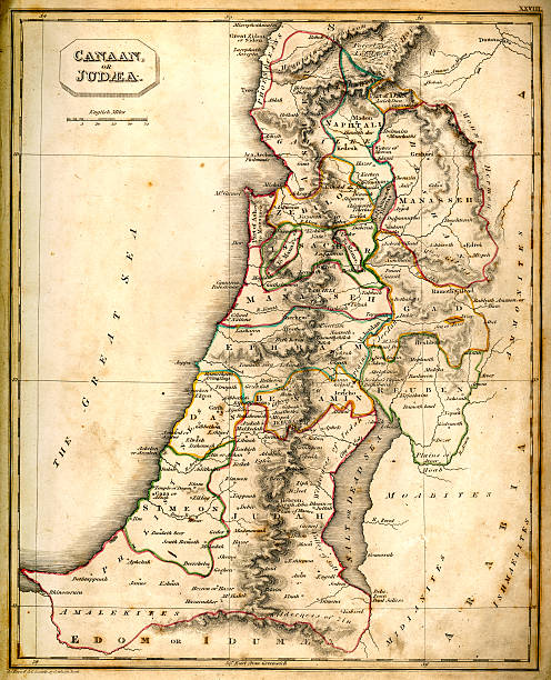 Antquie Map of Canaan or Judaea Vintage chart of ancient Canaan or Judaea from 1837 dead sea stock illustrations