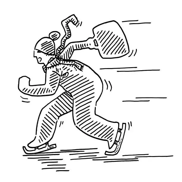 Vector illustration of Ice Skater Winter Businessman Drawing