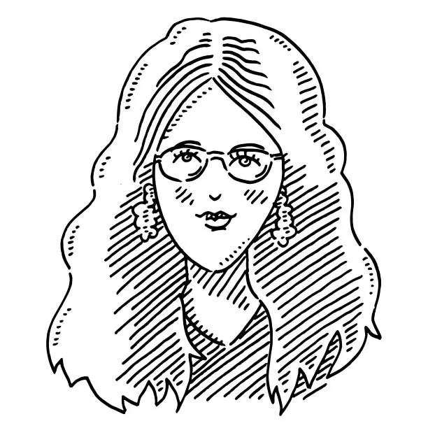 Vector illustration of Fashion Model Woman Portrait Glasses Drawing