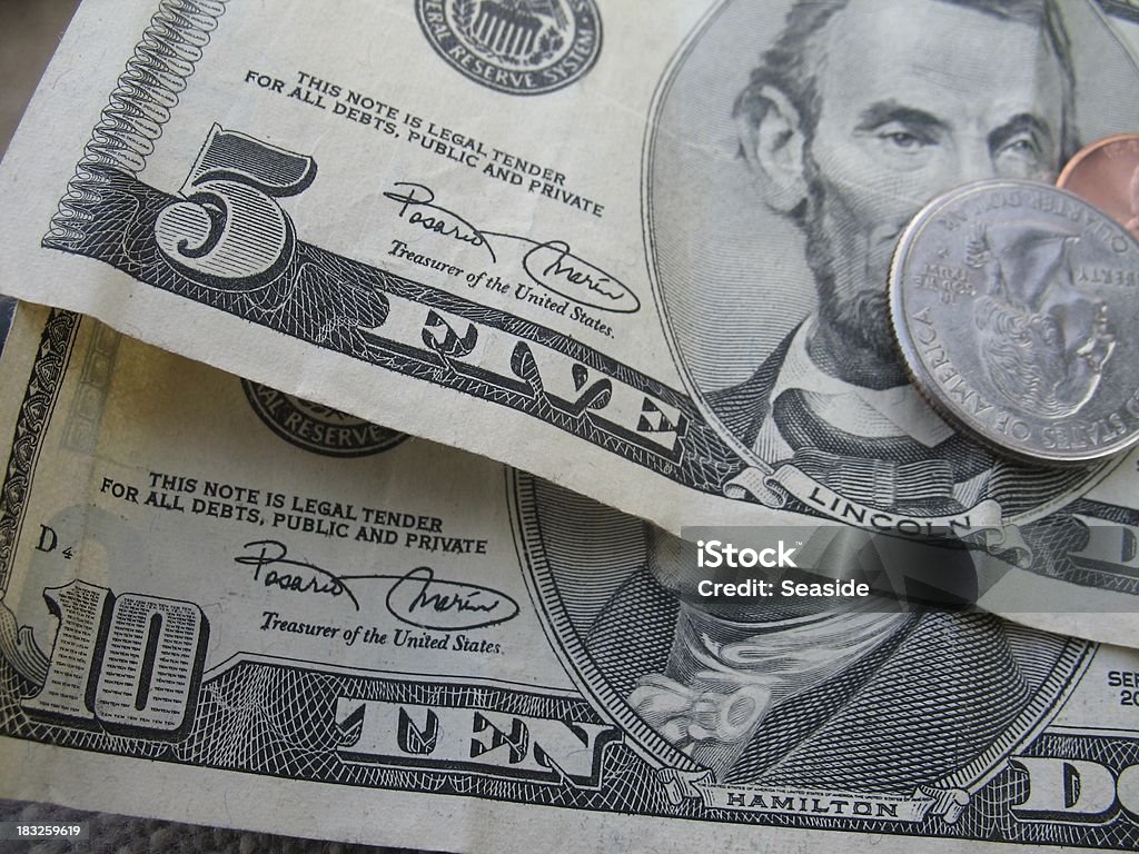 American Money Fifteen dollars and twenty six cents pocket change Dollar Sign Stock Photo