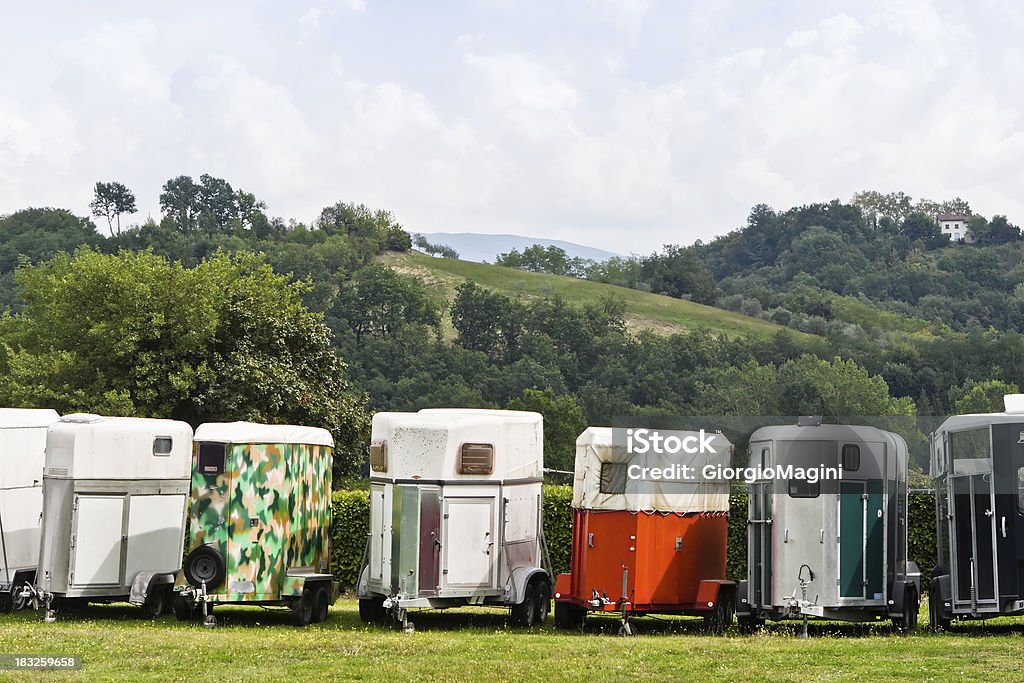 Horse Trailers in Tuscany, Italy Trailers for the transport of the horses in Tuscany, Italy. Horse Trailer Stock Photo