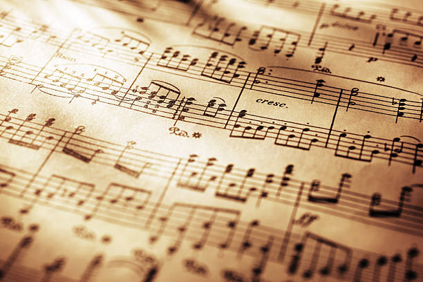 Sheet Music Close-up shot of sheet music in sepia tone.Similar images - musical note photos stock pictures, royalty-free photos & images