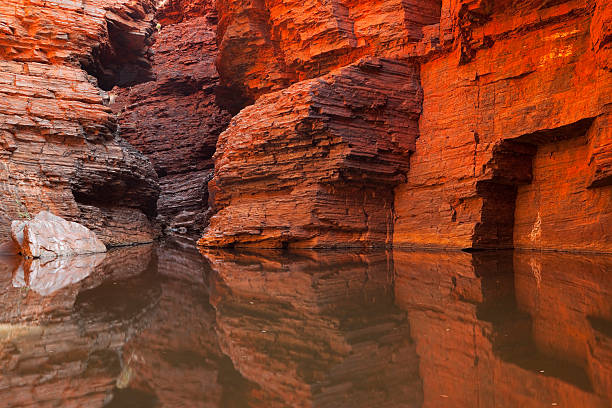 istock Rock wall reflections in a gorge, Karijini NP, Western Australia 183260836