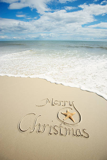 istock Merry Christmas Holiday Greeting Message Scenic Beach Scene 183261014