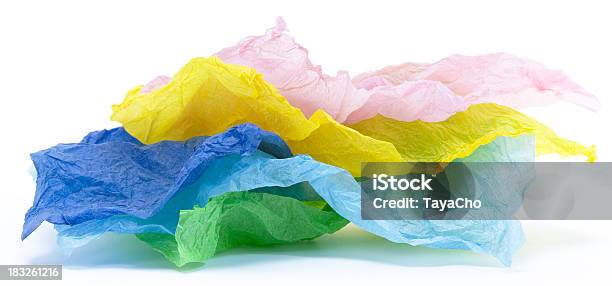 Multi Colored Tissue Paper Pile Stock Photo - Download Image Now - Tissue Paper, Cut Out, White Background