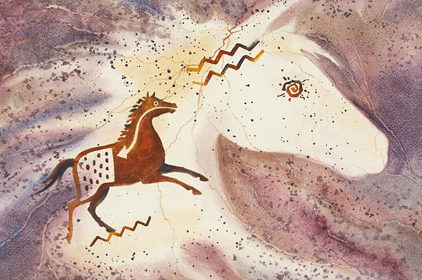 koń spirit cave art - tribal art stock illustrations