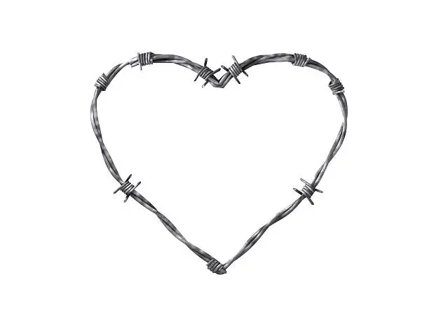 "Barbed wire in heart shape. It transmits the idea of caution, passed suffering, protection among others. High resolution and isolated background."