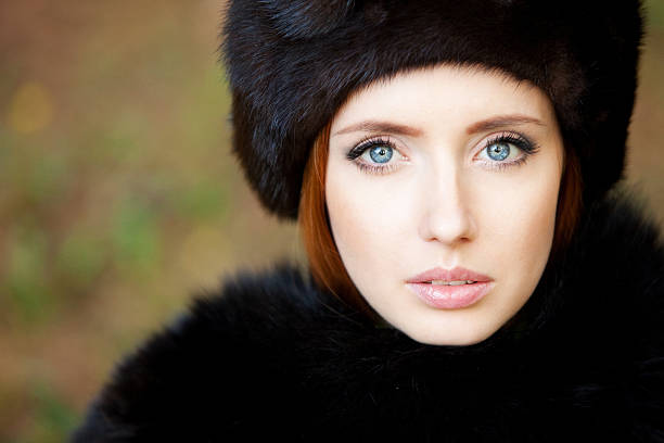 istock Lovely woman wearing  fur hat 183262027