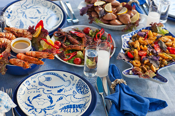 Seafood Table stock photo