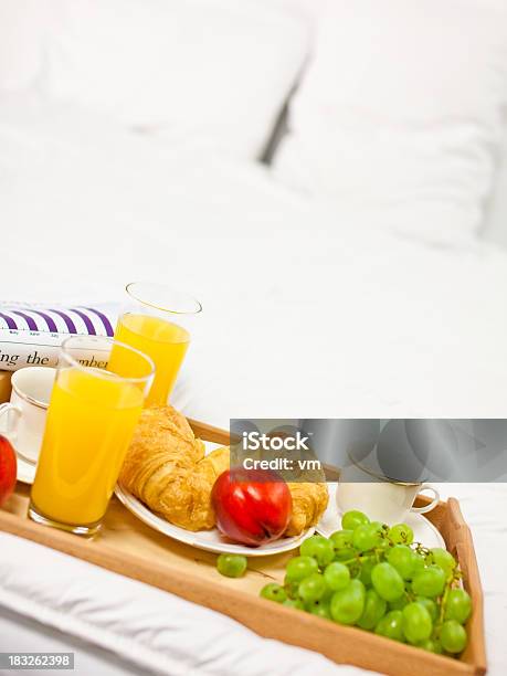 Breakfast In Bed At A Hotel Room Stock Photo - Download Image Now - Bed - Furniture, Bedroom, Breakfast