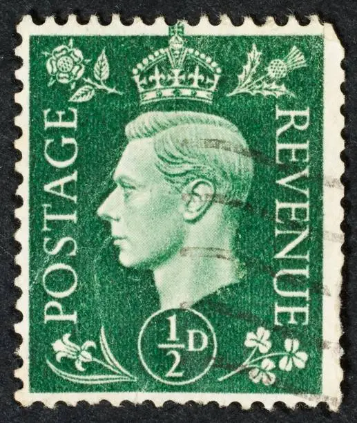 British stamp isolated on black