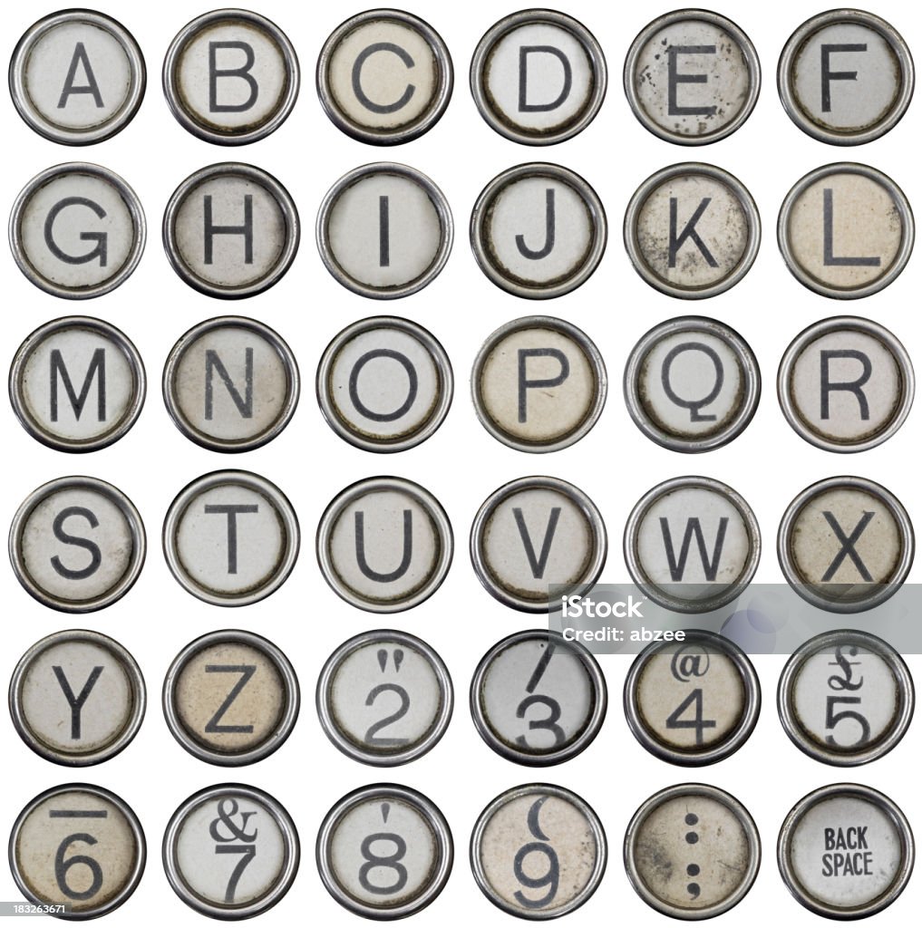 Pełne Alfabet i cyfry z grungey Maszyna do pisania - Zbiór zdjęć royalty-free (Maszyna do pisania)