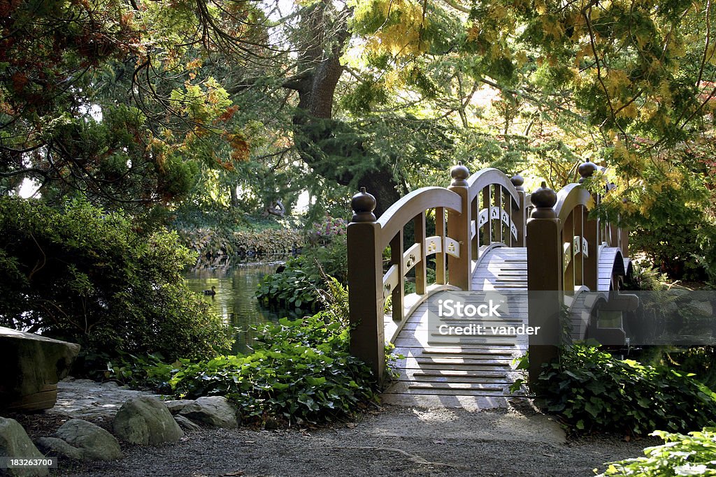 Puente en el jardín japonés - Foto de stock de Agua libre de derechos