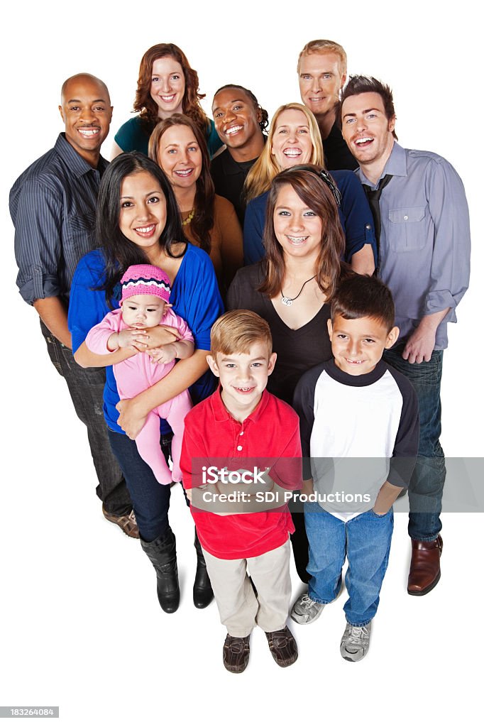 Diverse Group of Happy People, Full Body, Isolated on White Diverse Group of Happy People, Full Body, Isolated on White. Multiracial Group Stock Photo