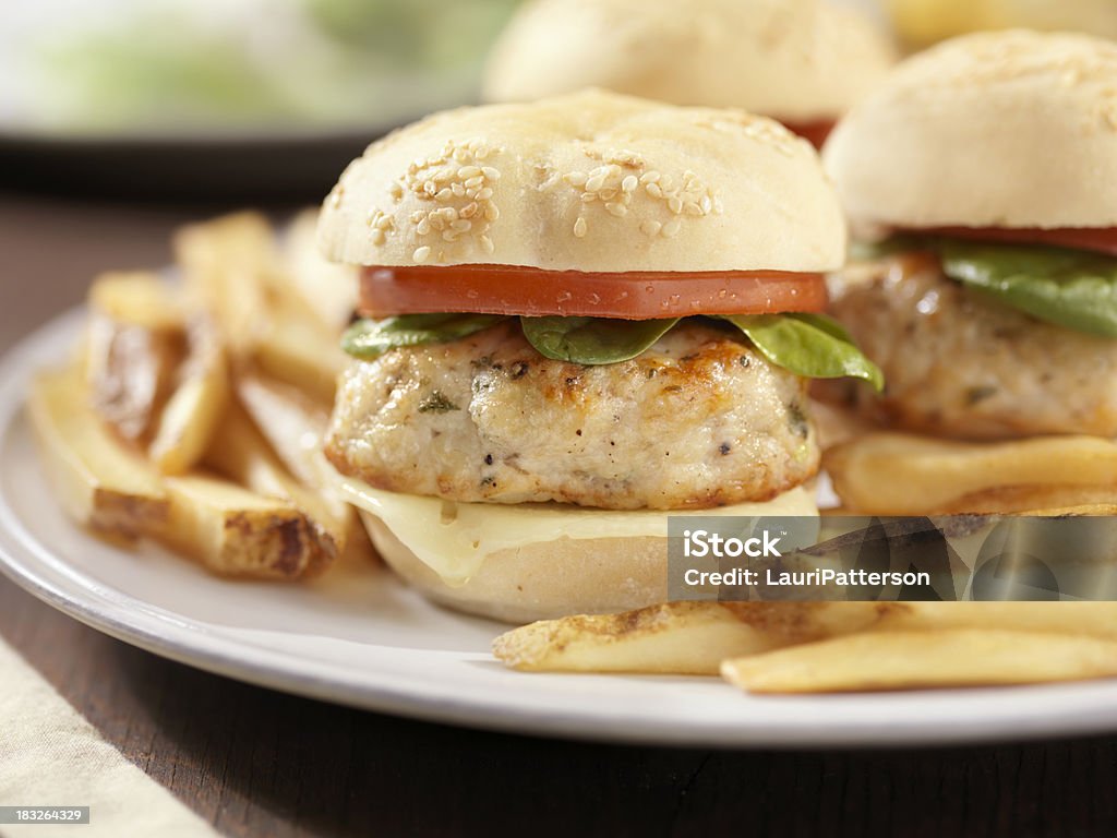 Mini Turcja burgerów ze szpinaku i pomidorów - Zbiór zdjęć royalty-free (Burger z indyka)