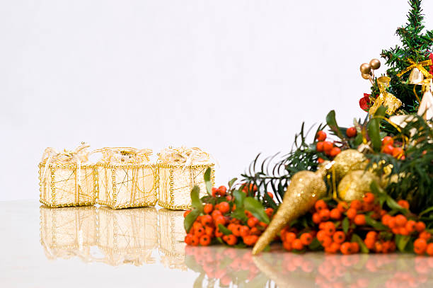 Delicate Christmas Decoration with Presents in the Back stock photo