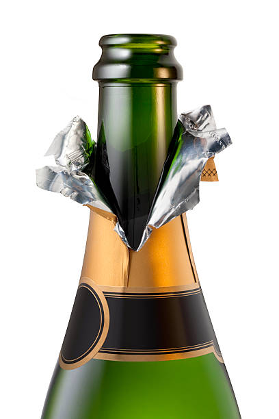 champagne bottiglia stappata - champagne cork isolated single object foto e immagini stock