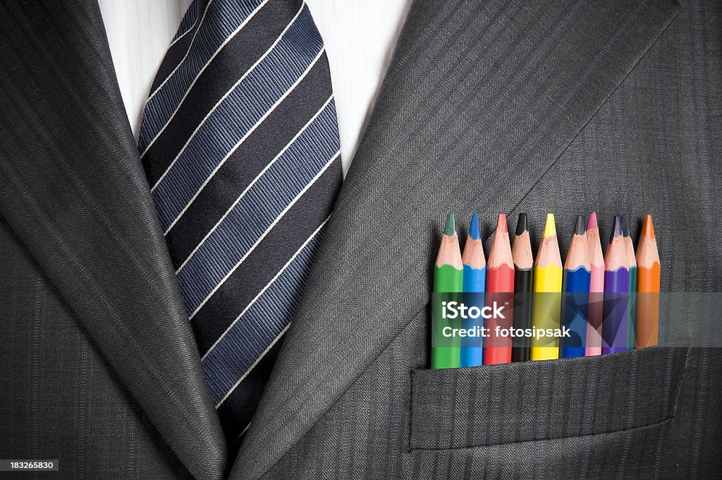 multicolor businessman multicolor pencils in the creative businessman's pocket Pocket Stock Photo