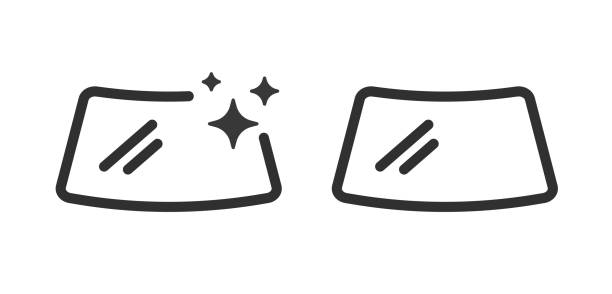 Windshield clean icon vector, polishing wax car auto glass line outline art stroke pictogram simple symbol set, vehicle windscreen window scratch resistant or repair fix service magic sparkle image Windshield clean icon vector, polishing wax car auto glass line outline art stroke pictogram simple symbol set, vehicle windscreen window scratch resistant or repair fix service magic sparkle image windshield stock illustrations