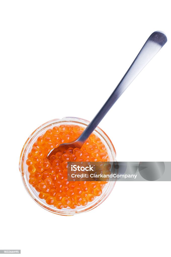 Pot de Caviar rouge vue de dessus isolé - Photo de Caviar libre de droits