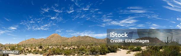 Arizona Desert Mountain Panorama Stock Photo - Download Image Now - Arizona, Blue, Cactus