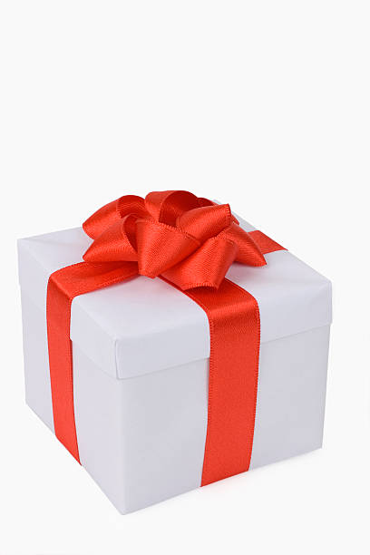 istock White Gift Box with Red Satin Ribbon 183266538
