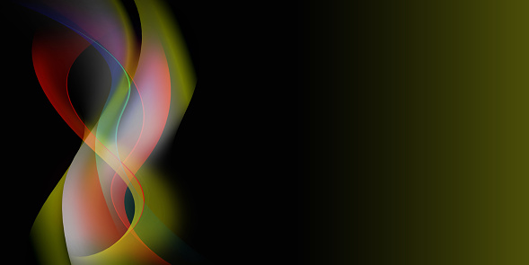 Abstract shiny multicolored wavy design with place for text on dark background.