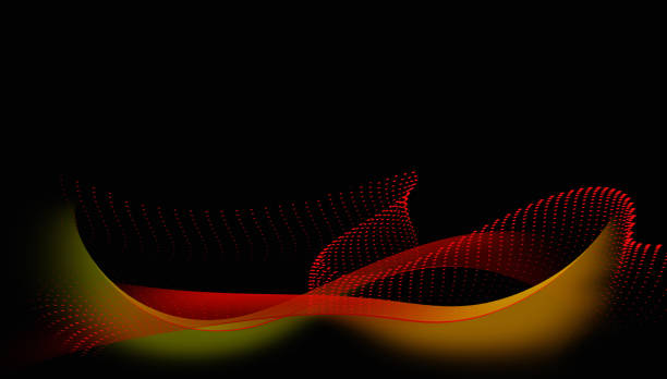 Creative red orange yellow wavy design isolated on black background. vector art illustration
