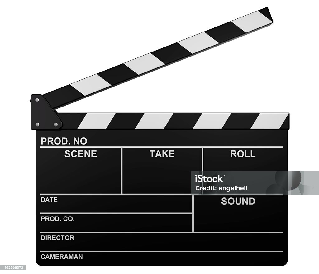 Illustration of a blank open film slate Film slate (clapperboard). High resolution and isolated on white background. Film Slate Stock Photo