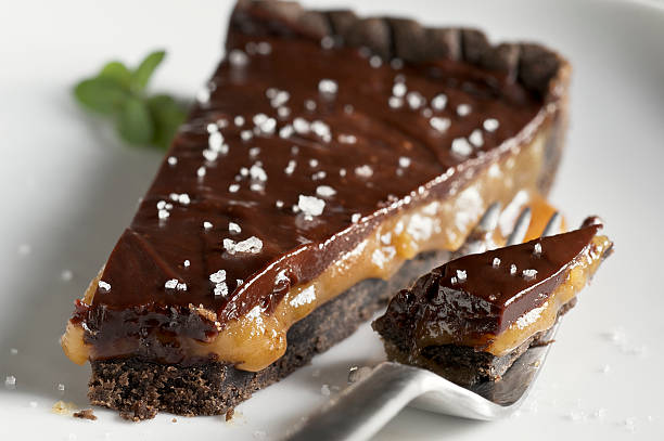 Chocolate Caramel Tart with Sea Salt stock photo