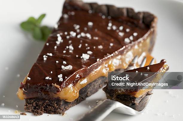 Chocolate Caramel Tart With Sea Salt Stock Photo - Download Image Now - Salt - Seasoning, Chocolate, Caramel